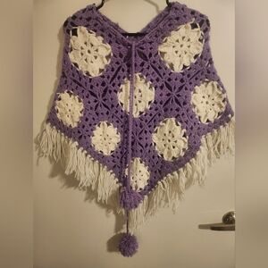 Vintage Purple and White Crochet Poncho